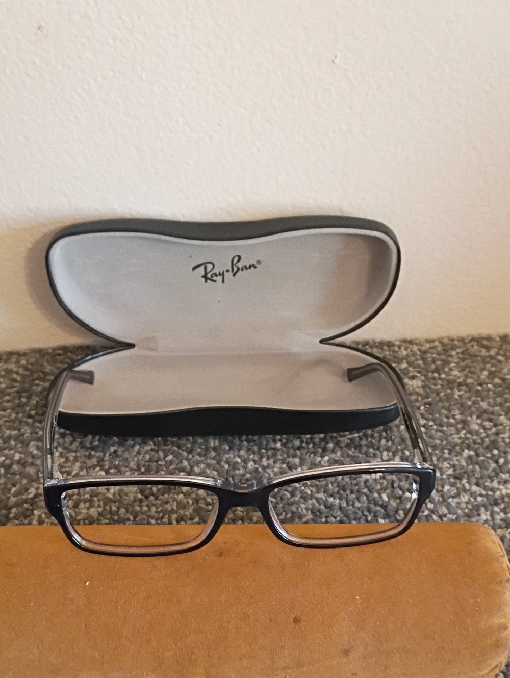 Ray-Ban Men's Black and Silver Rectangular Eyeglass Frames with Case